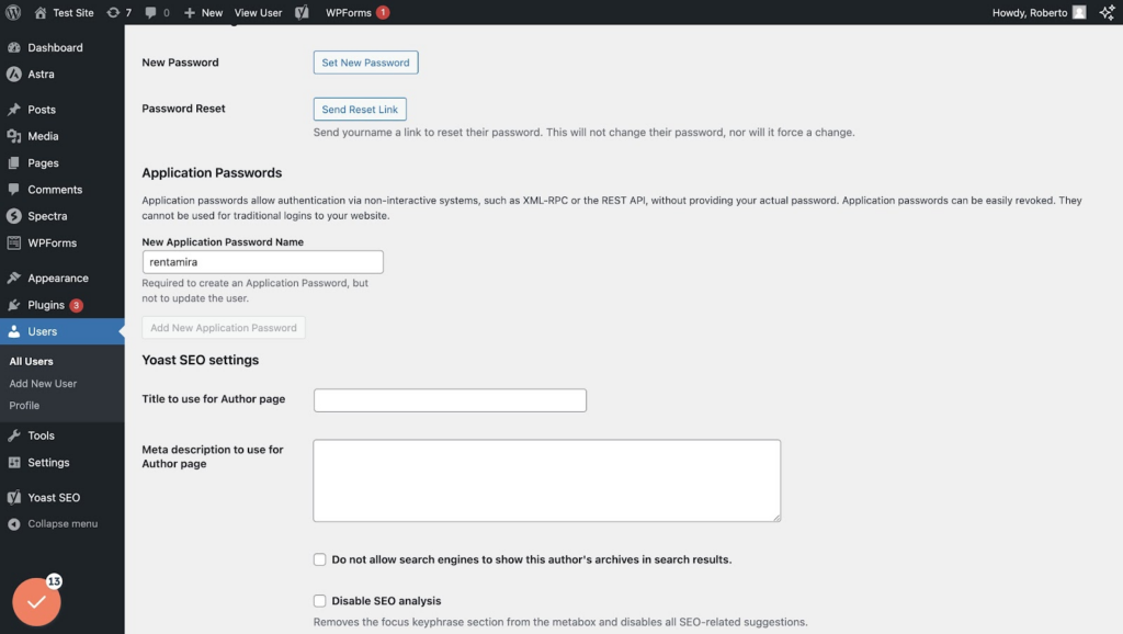 How to connect Rentamira to WordPress 11 and Click on "Add New Application Password"
