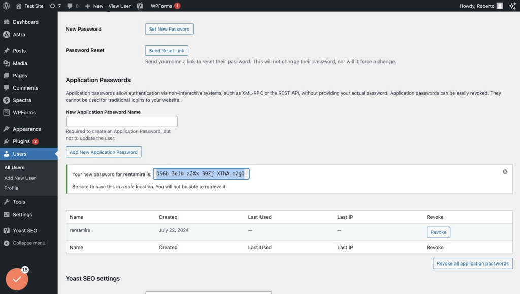 How to connect Rentamira to WordPress 12 Copy "Your new password for rentamira" that was just created