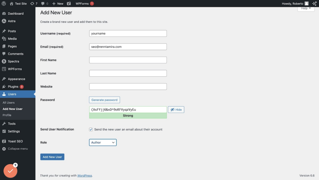 How to connect Rentamira to WordPress 6 Select "Author"