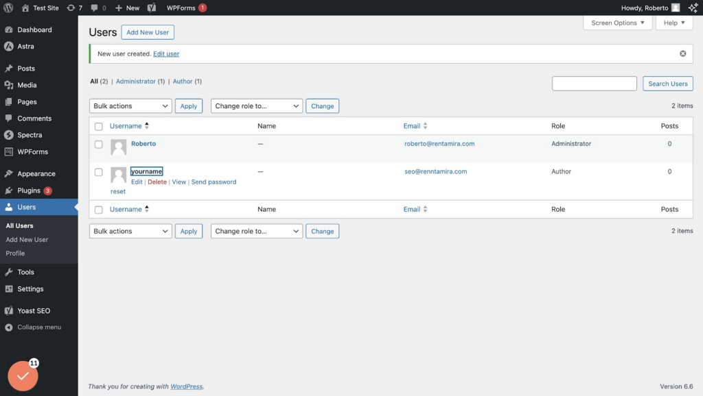 How to connect Rentamira to WordPress 8 Click on the new user you have just created, in this case "yourname"